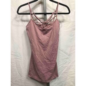 ZENANA OUTFITTERS Pink Lattice Strap Seamless Tank Top S M